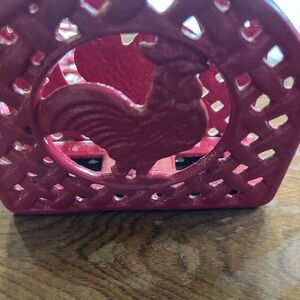 Red Cast iron Rooster Napkin Holder